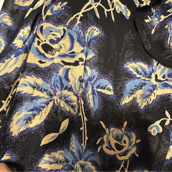 Leslie Fay 10 Women's 2 Piece Navy Floral Sleeveless Midi Shift Dress & Blouse - Picture 8 of 11